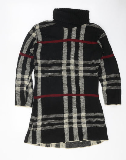 Gazelle Womens Black Geometric Acrylic Jumper Dress One Size Roll Neck Pullover