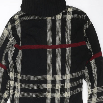 Gazelle Womens Black Geometric Acrylic Jumper Dress One Size Roll Neck Pullover