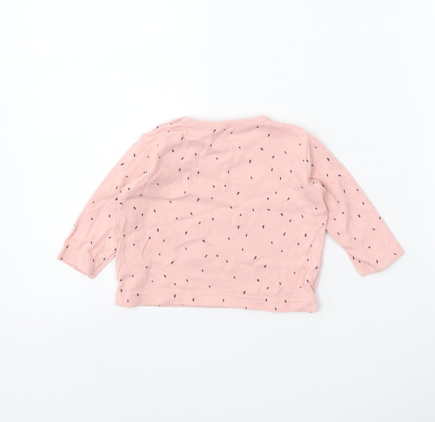 Marks and Spencer Girls Pink Geometric 100% Cotton Basic T-Shirt Size 3-6 Months Round Neck Button