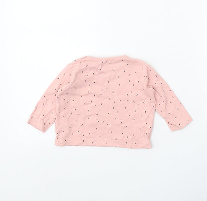 Marks and Spencer Girls Pink Geometric 100% Cotton Basic T-Shirt Size 3-6 Months Round Neck Button