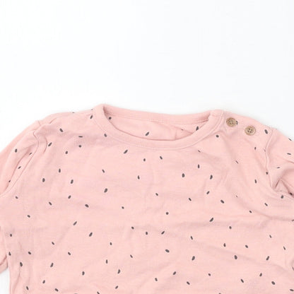 Marks and Spencer Girls Pink Geometric 100% Cotton Basic T-Shirt Size 3-6 Months Round Neck Button