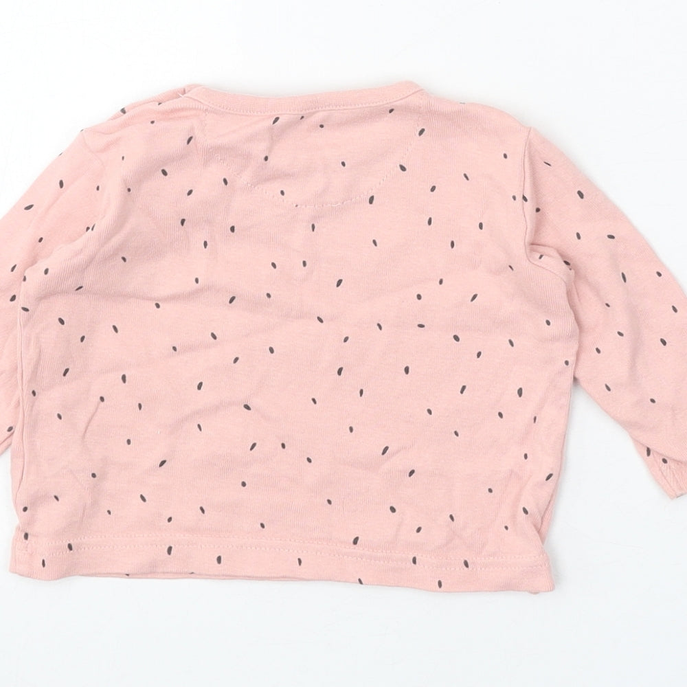Marks and Spencer Girls Pink Geometric 100% Cotton Basic T-Shirt Size 3-6 Months Round Neck Button