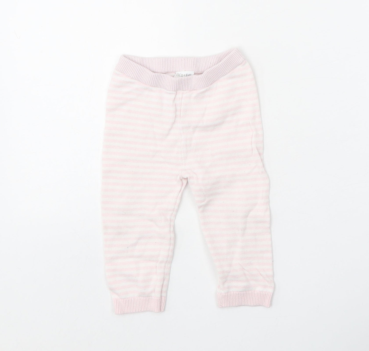 F&F Girls Pink Striped 100% Cotton Jogger Leggings Size 6-9 Months Pullover