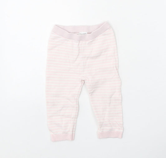 F&F Girls Pink Striped 100% Cotton Jogger Leggings Size 6-9 Months Pullover