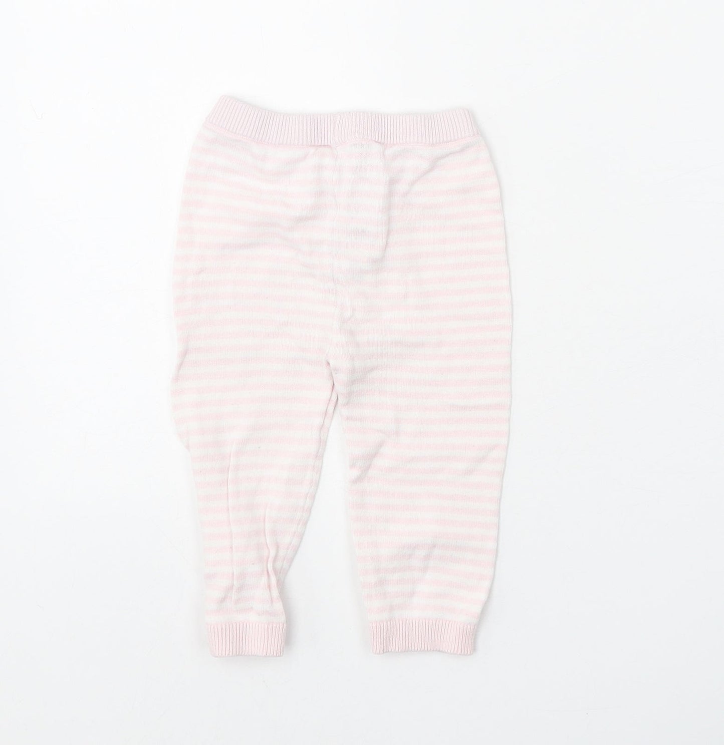 F&F Girls Pink Striped 100% Cotton Jogger Leggings Size 6-9 Months Pullover