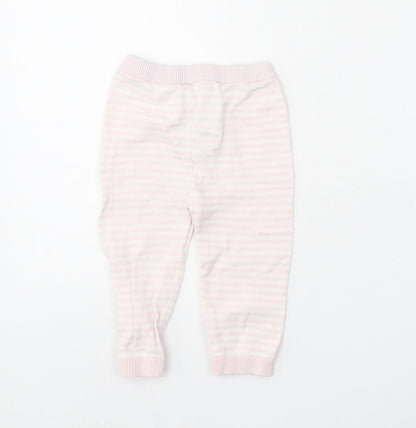 F&F Girls Pink Striped 100% Cotton Jogger Leggings Size 6-9 Months Pullover