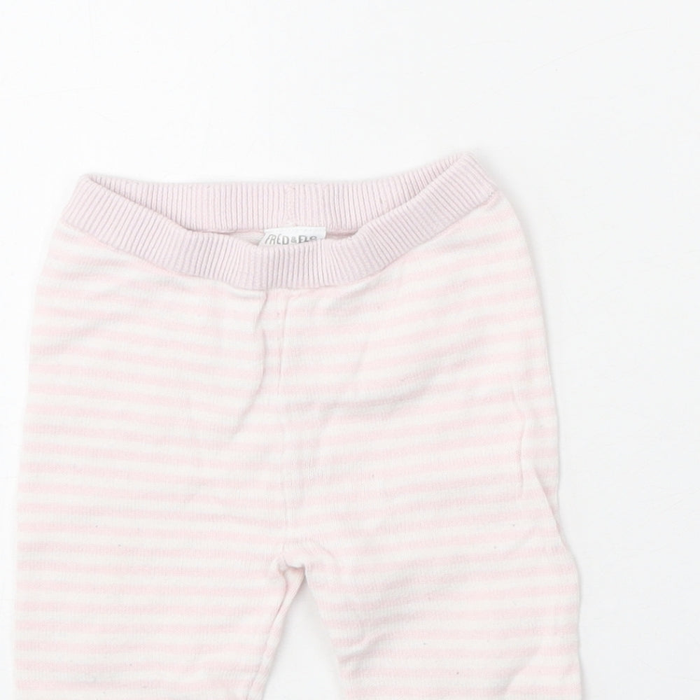 F&F Girls Pink Striped 100% Cotton Jogger Leggings Size 6-9 Months Pullover