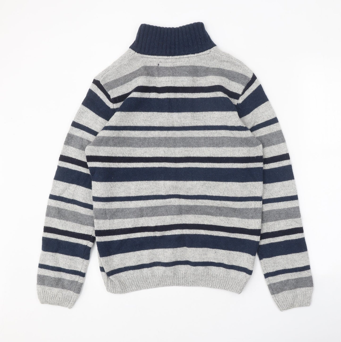 Armand Thiery Mens Blue High Neck Striped Viscose Henley Jumper Size M Long Sleeve - Snap Closure