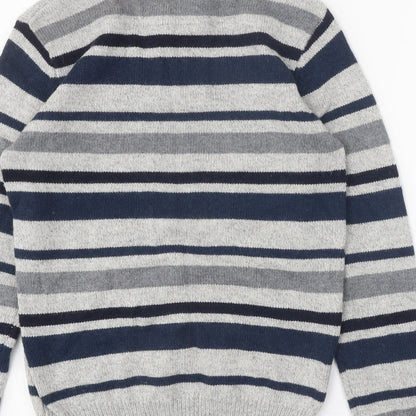Armand Thiery Mens Blue High Neck Striped Viscose Henley Jumper Size M Long Sleeve - Snap Closure