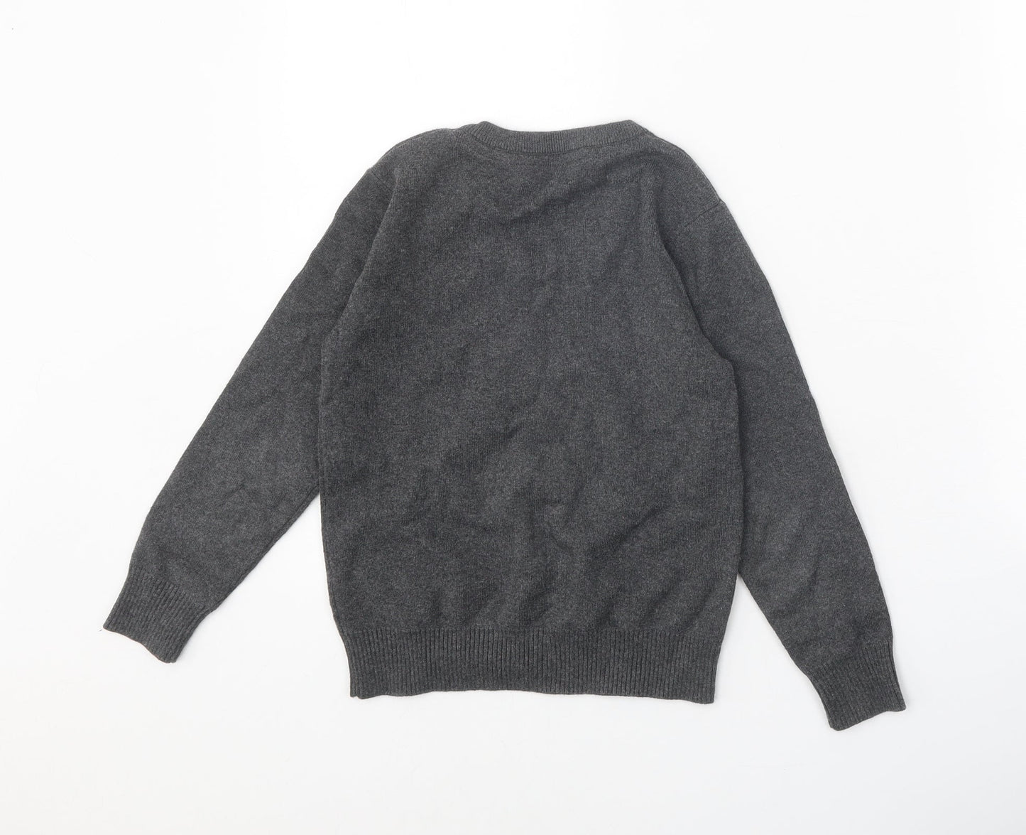 Marks and Spencer Girls Grey V-Neck Cotton Pullover Jumper Size 5-6 Years Pullover