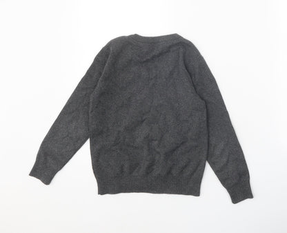 Marks and Spencer Girls Grey V-Neck Cotton Pullover Jumper Size 5-6 Years Pullover