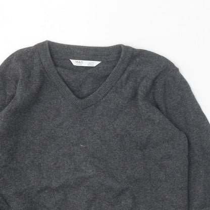 Marks and Spencer Girls Grey V-Neck Cotton Pullover Jumper Size 5-6 Years Pullover