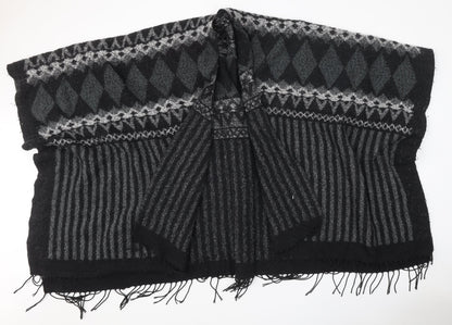 Steve Madden Womens Black V-Neck Geometric Polyester Cape Jumper One Size - Shawl