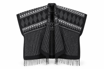 Steve Madden Womens Black V-Neck Geometric Polyester Cape Jumper One Size - Shawl