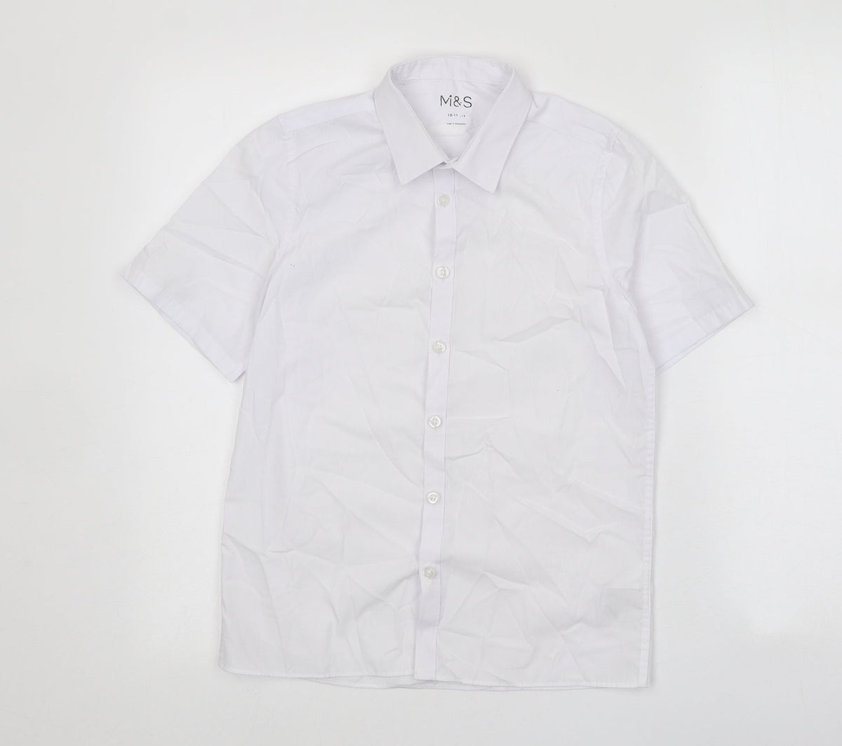Marks & Spencer Boys White Polyester Basic Button-Up Size 10-11 Years Collared Button
