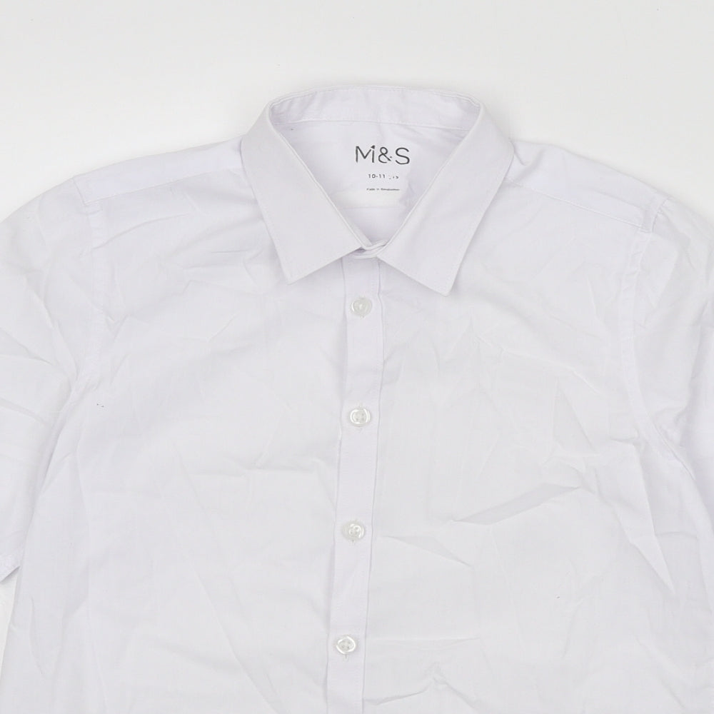 Marks & Spencer Boys White Polyester Basic Button-Up Size 10-11 Years Collared Button
