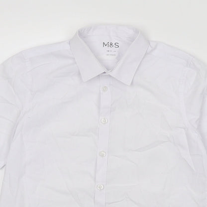 Marks & Spencer Boys White Polyester Basic Button-Up Size 10-11 Years Collared Button