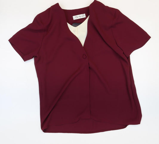 Berkertex Womens Purple Polyester Basic Blouse Size 16 V-Neck