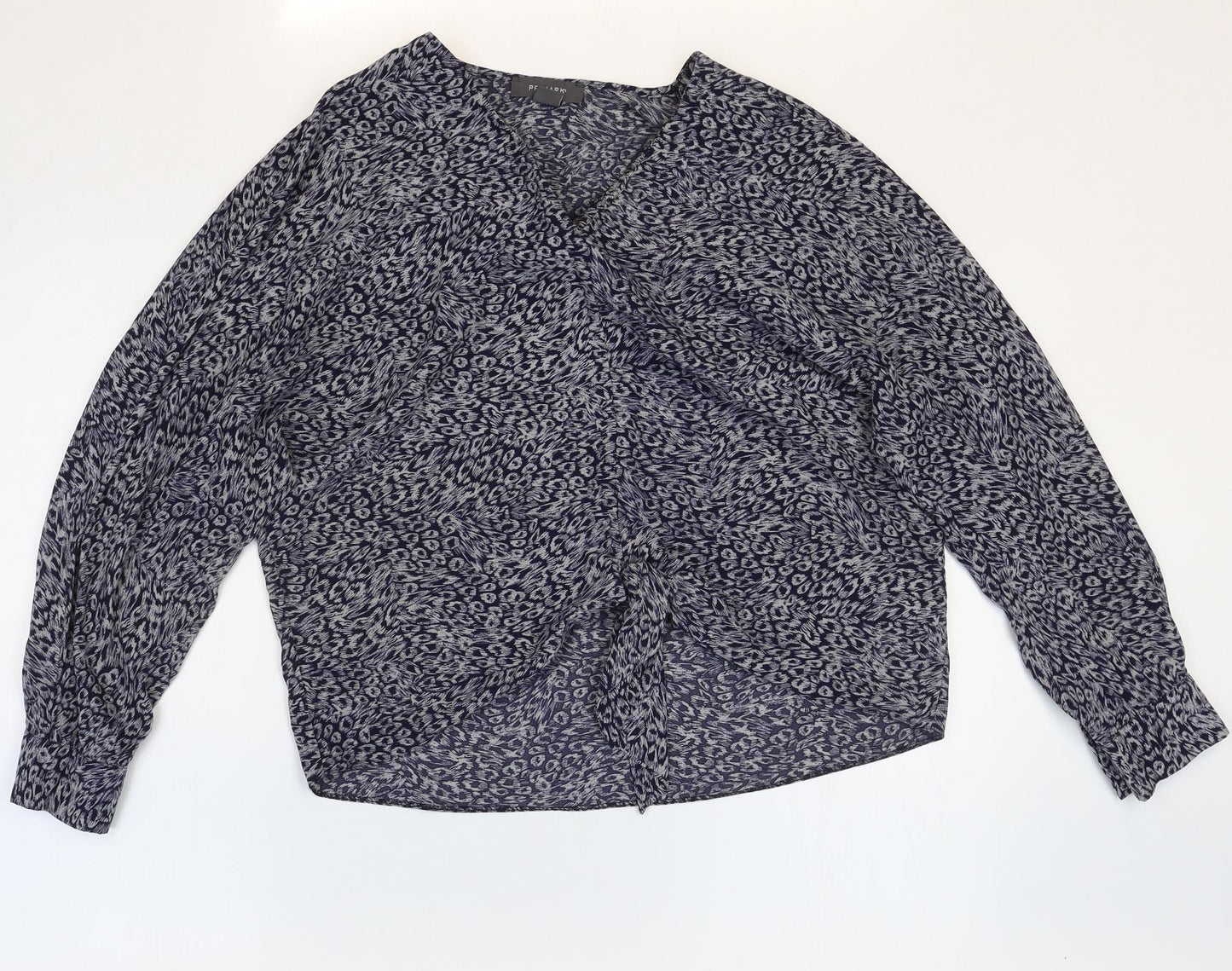 Primark Womens Grey Geometric Polyester Basic Blouse Size 10 V-Neck