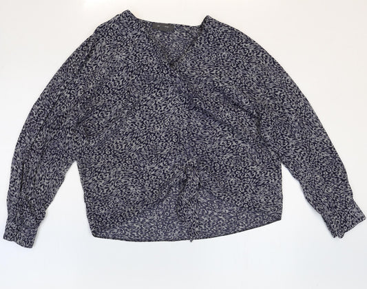 Primark Womens Grey Geometric Polyester Basic Blouse Size 10 V-Neck