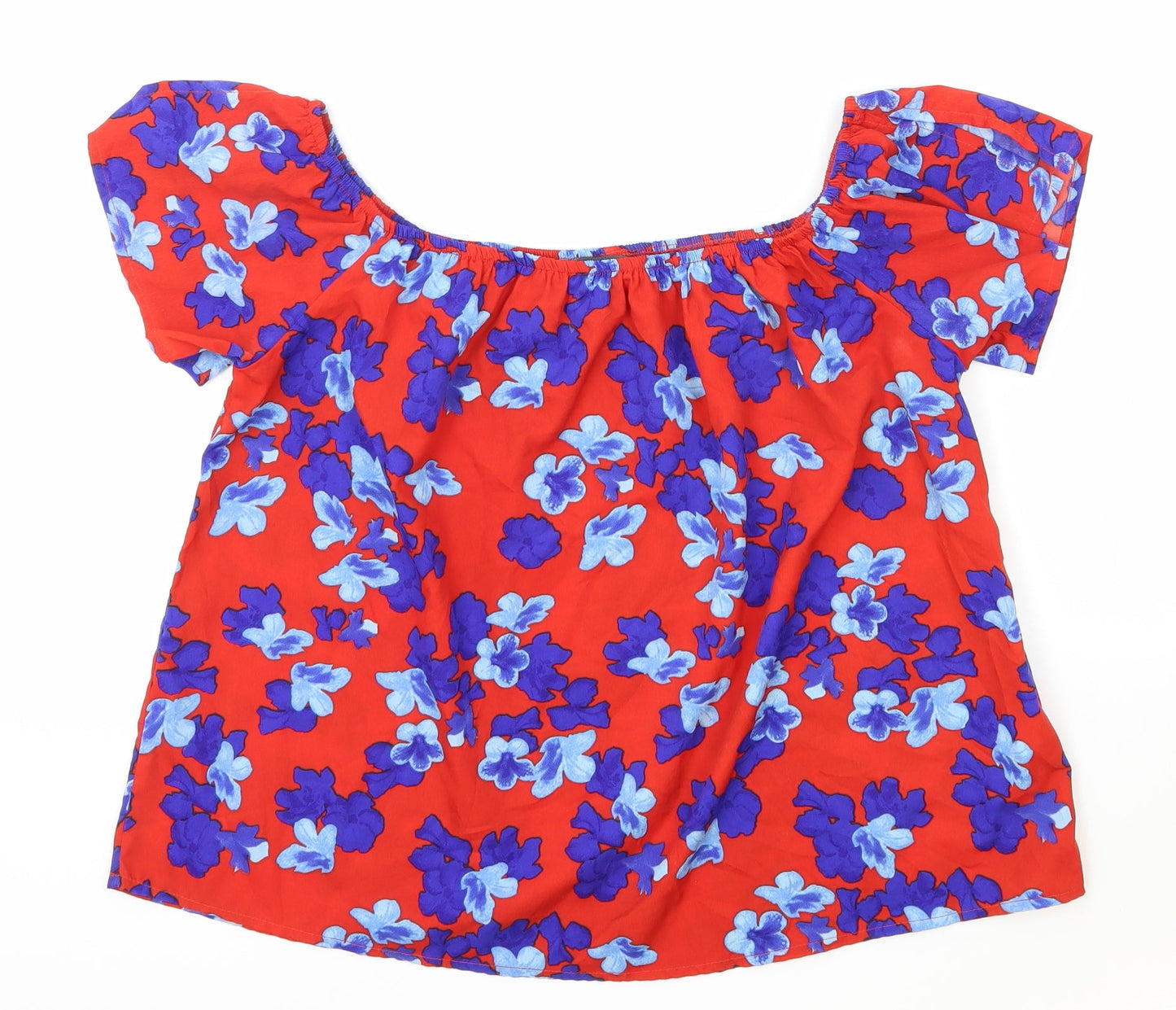 Primark Womens Red Floral Viscose Basic Blouse Size 14 Off the Shoulder