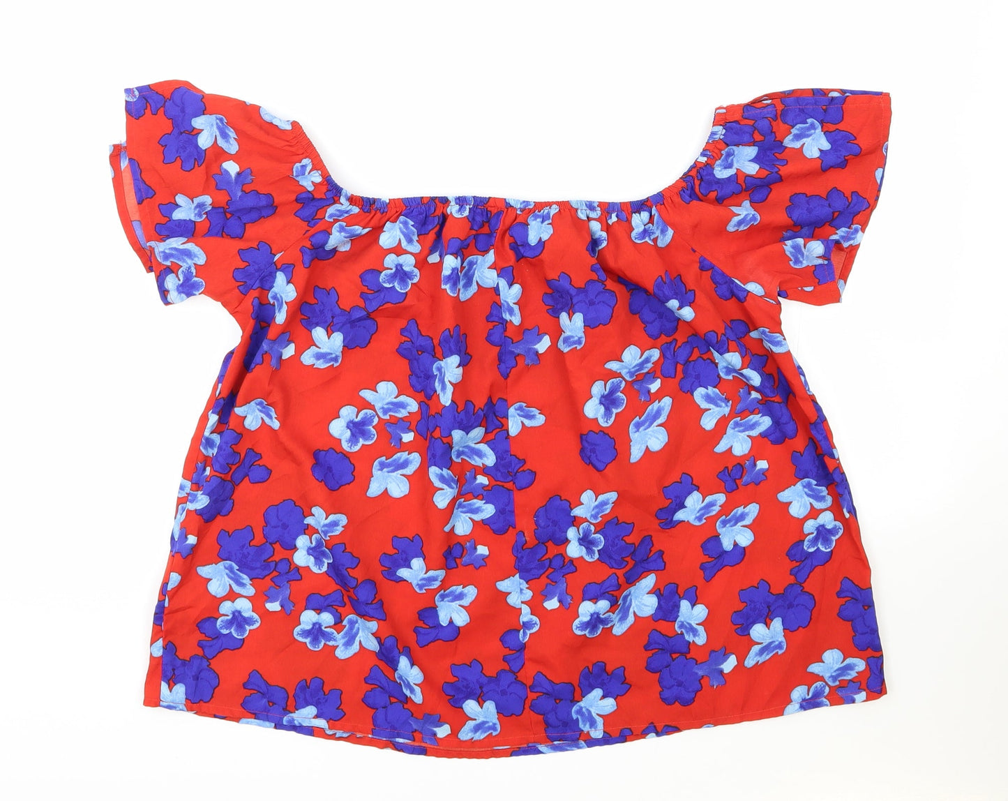 Primark Womens Red Floral Viscose Basic Blouse Size 14 Off the Shoulder