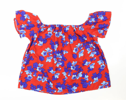 Primark Womens Red Floral Viscose Basic Blouse Size 14 Off the Shoulder