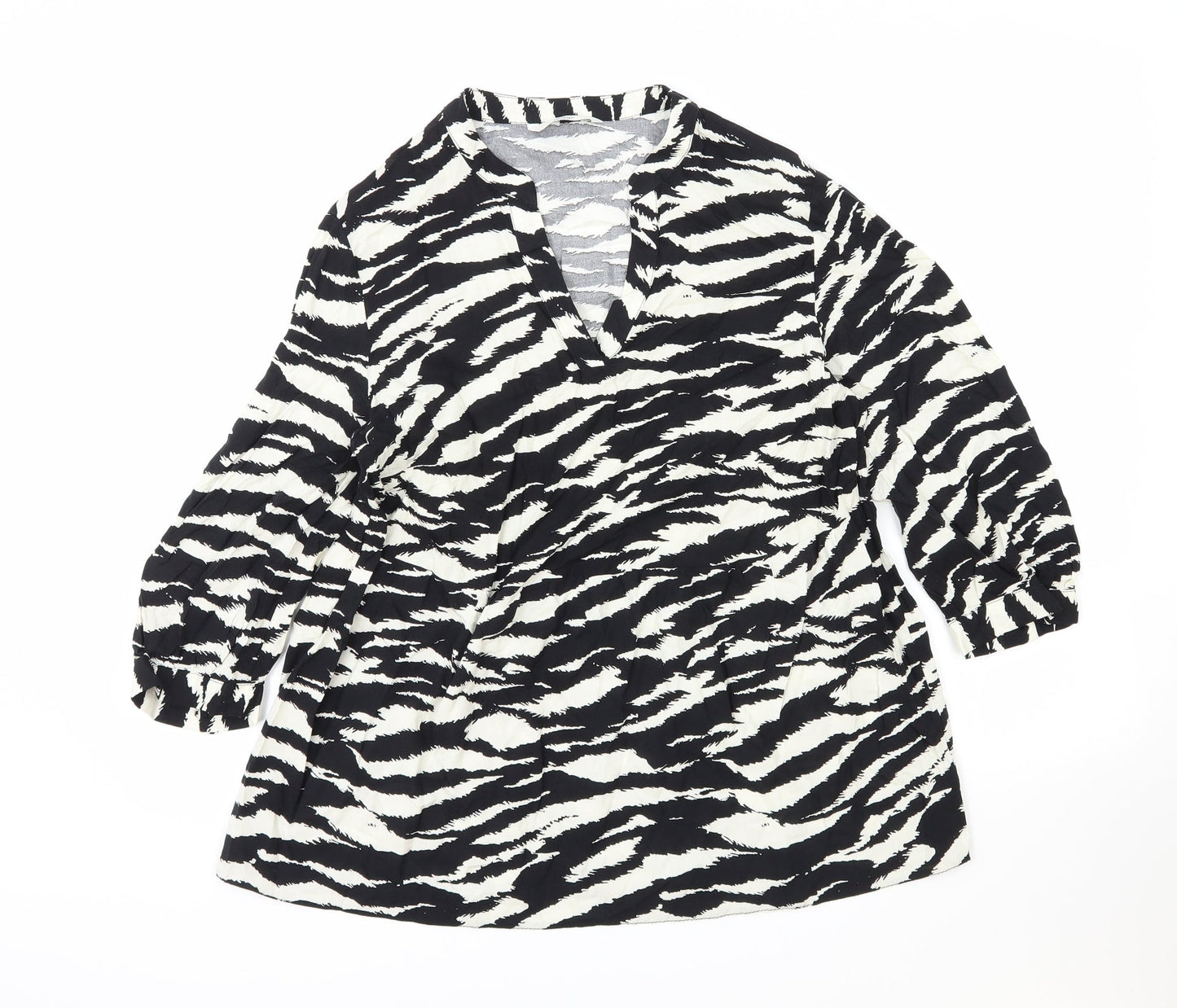 George Womens Black Animal Print Viscose Basic Blouse Size 10 V-Neck - Zebra Print