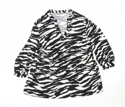 George Womens Black Animal Print Viscose Basic Blouse Size 10 V-Neck - Zebra Print