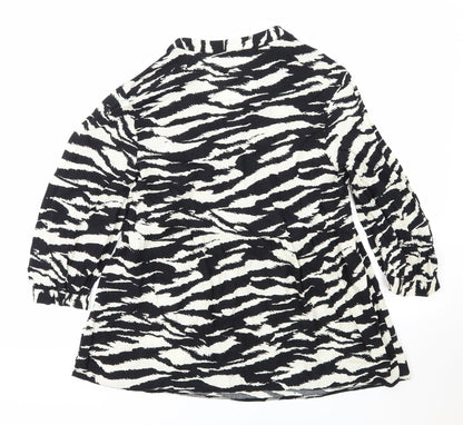 George Womens Black Animal Print Viscose Basic Blouse Size 10 V-Neck - Zebra Print