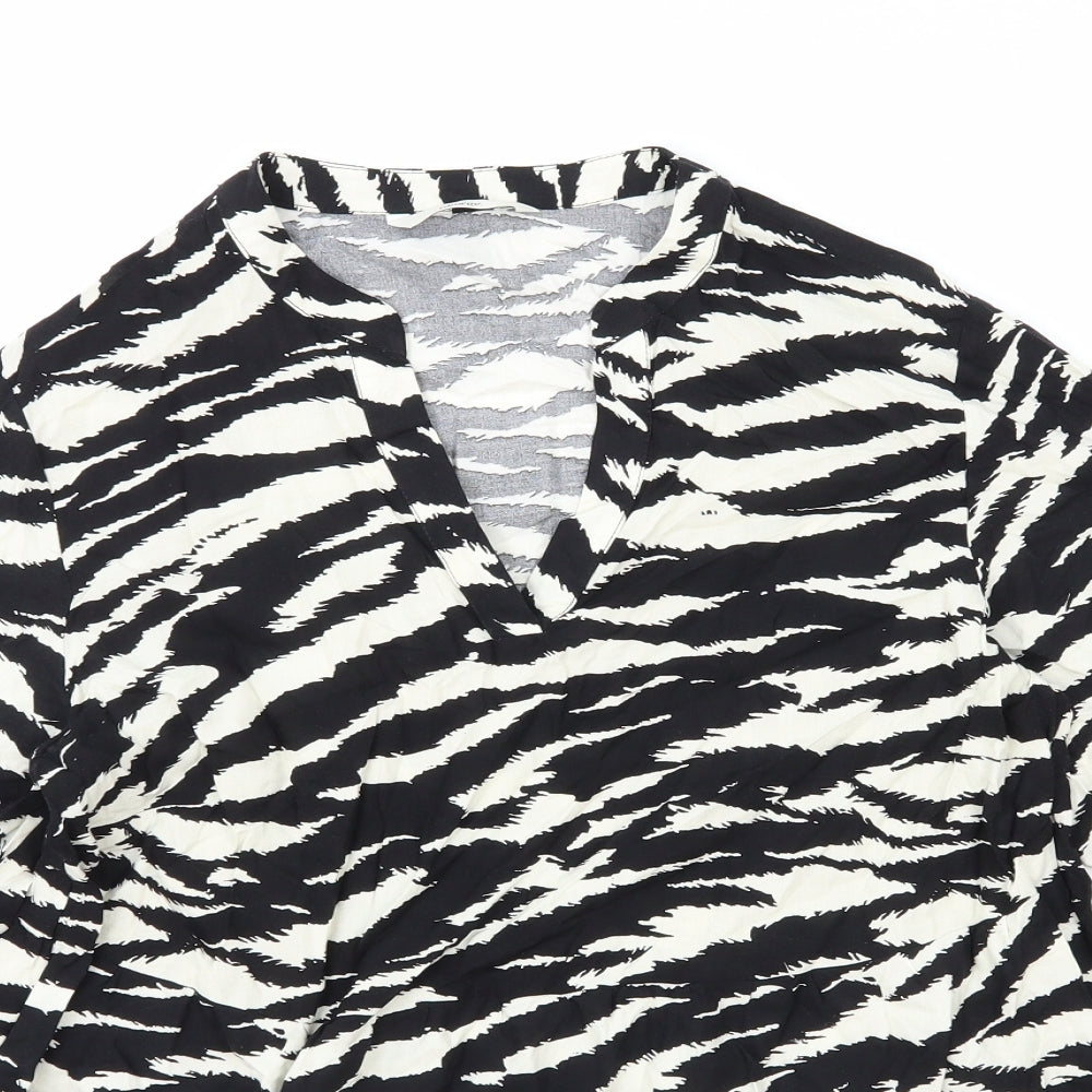 George Womens Black Animal Print Viscose Basic Blouse Size 10 V-Neck - Zebra Print