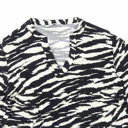 George Womens Black Animal Print Viscose Basic Blouse Size 10 V-Neck - Zebra Print