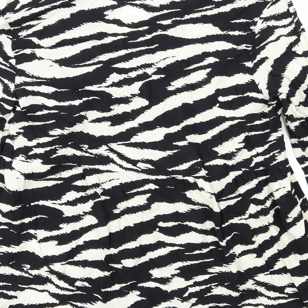 George Womens Black Animal Print Viscose Basic Blouse Size 10 V-Neck - Zebra Print