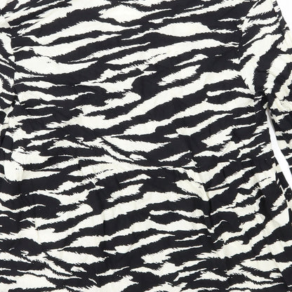 George Womens Black Animal Print Viscose Basic Blouse Size 10 V-Neck - Zebra Print