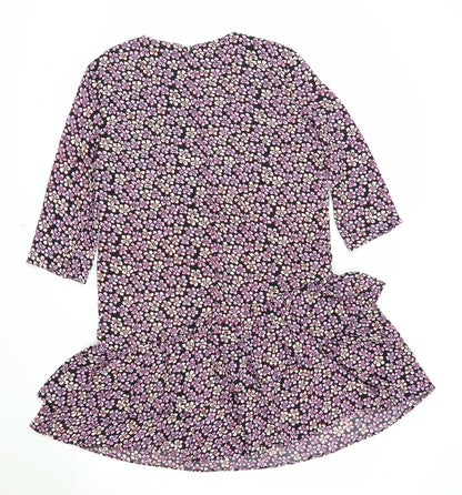 Great Plains Womens Black Floral Polyester Trapeze & Swing Size 10 Round Neck Zip