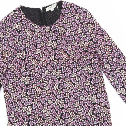 Great Plains Womens Black Floral Polyester Trapeze & Swing Size 10 Round Neck Zip