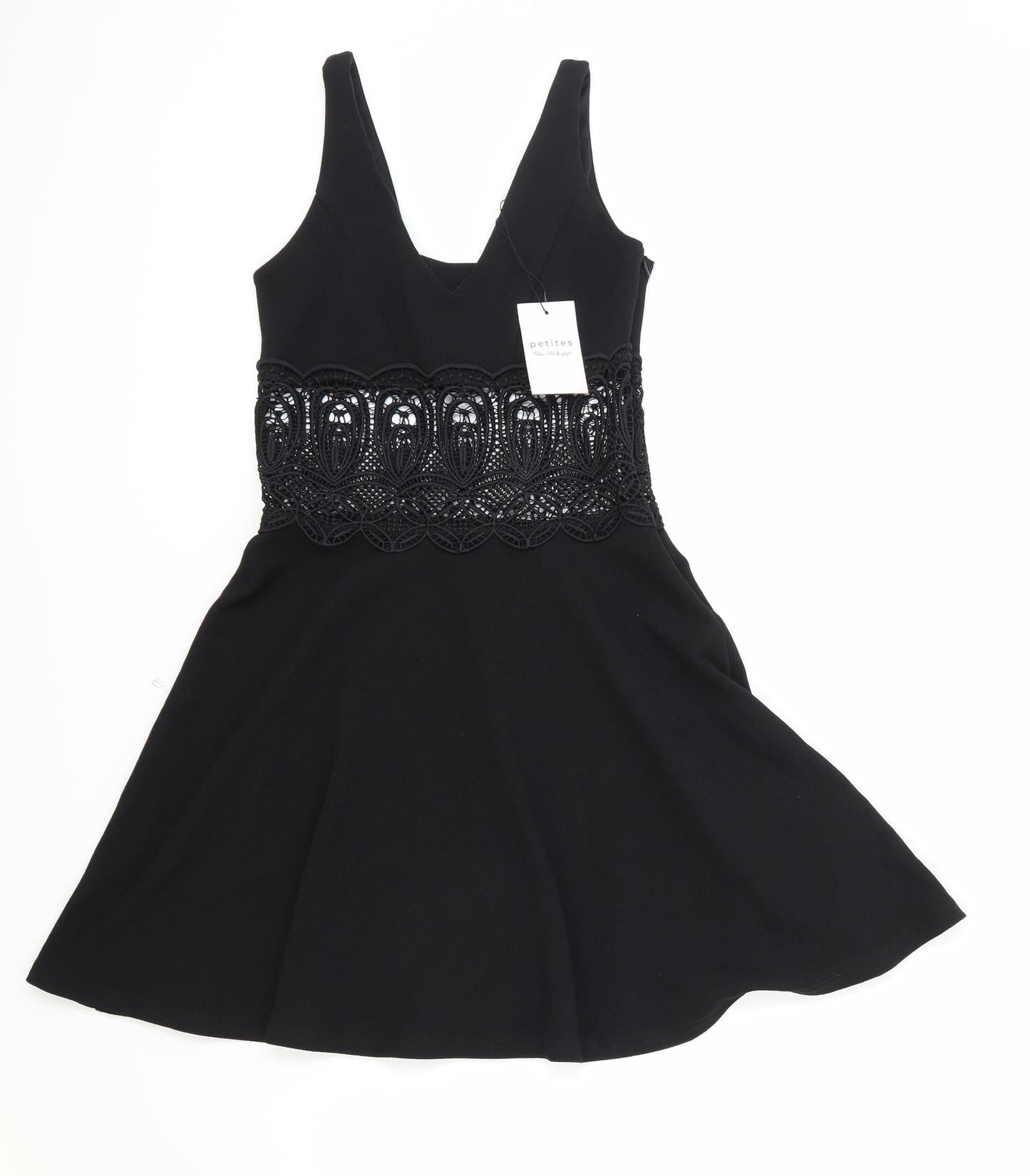 Miss Selfridge Womens Black Geometric Polyester Trapeze & Swing Size 6 V-Neck Zip