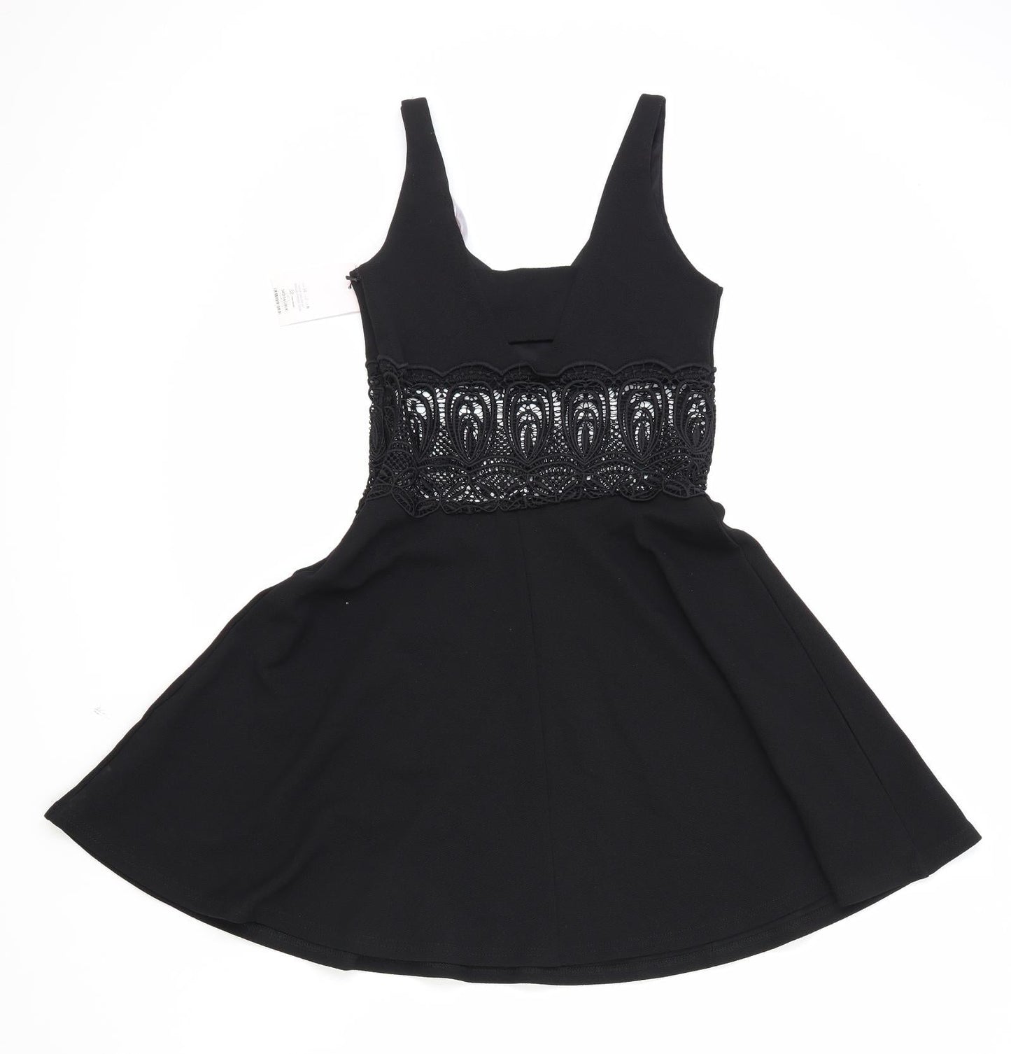 Miss Selfridge Womens Black Geometric Polyester Trapeze & Swing Size 6 V-Neck Zip