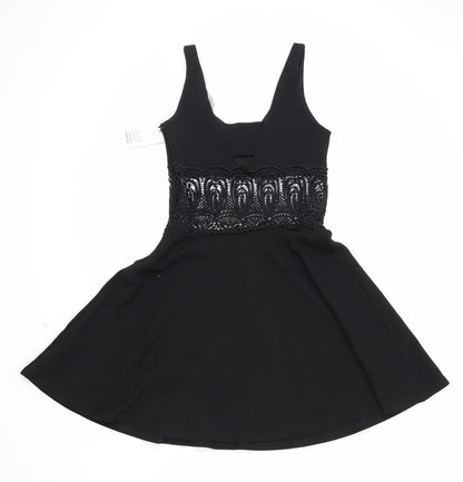 Miss Selfridge Womens Black Geometric Polyester Trapeze & Swing Size 6 V-Neck Zip