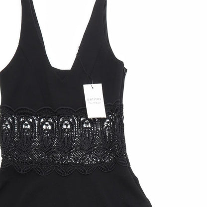 Miss Selfridge Womens Black Geometric Polyester Trapeze & Swing Size 6 V-Neck Zip