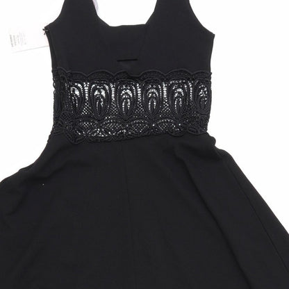 Miss Selfridge Womens Black Geometric Polyester Trapeze & Swing Size 6 V-Neck Zip