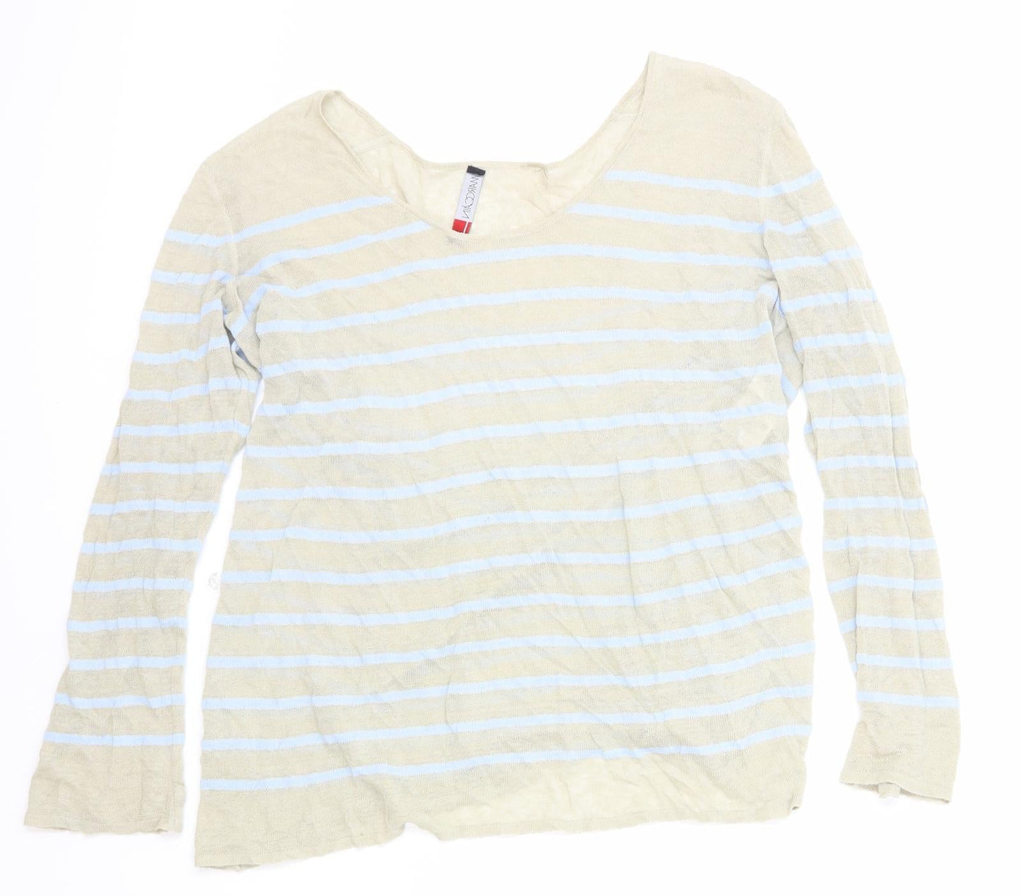 Marc Cain Womens Beige Scoop Neck Striped Linen Pullover Jumper Size 6