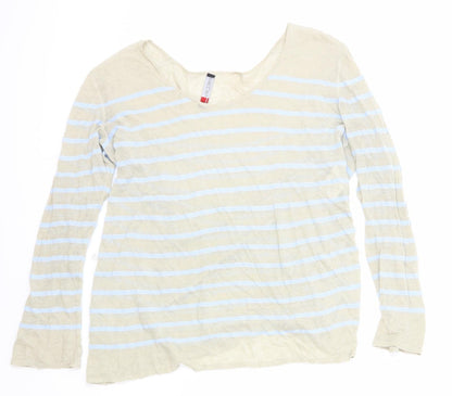 Marc Cain Womens Beige Scoop Neck Striped Linen Pullover Jumper Size 6
