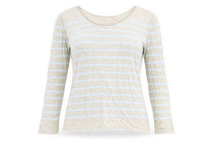 Marc Cain Womens Beige Scoop Neck Striped Linen Pullover Jumper Size 6