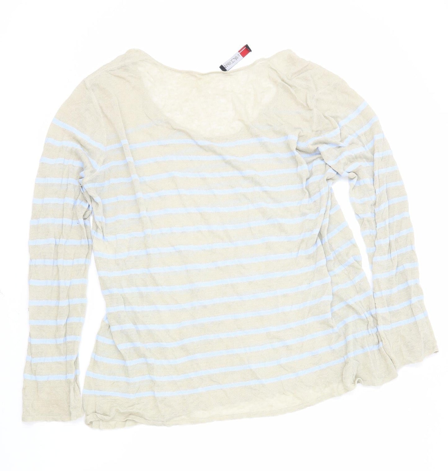 Marc Cain Womens Beige Scoop Neck Striped Linen Pullover Jumper Size 6