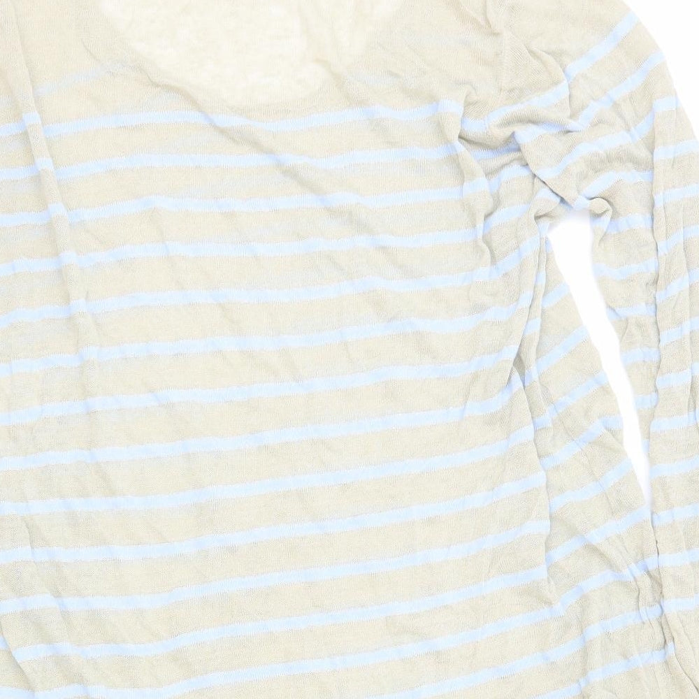 Marc Cain Womens Beige Scoop Neck Striped Linen Pullover Jumper Size 6