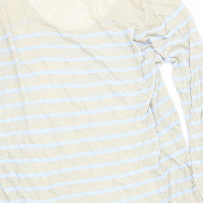 Marc Cain Womens Beige Scoop Neck Striped Linen Pullover Jumper Size 6
