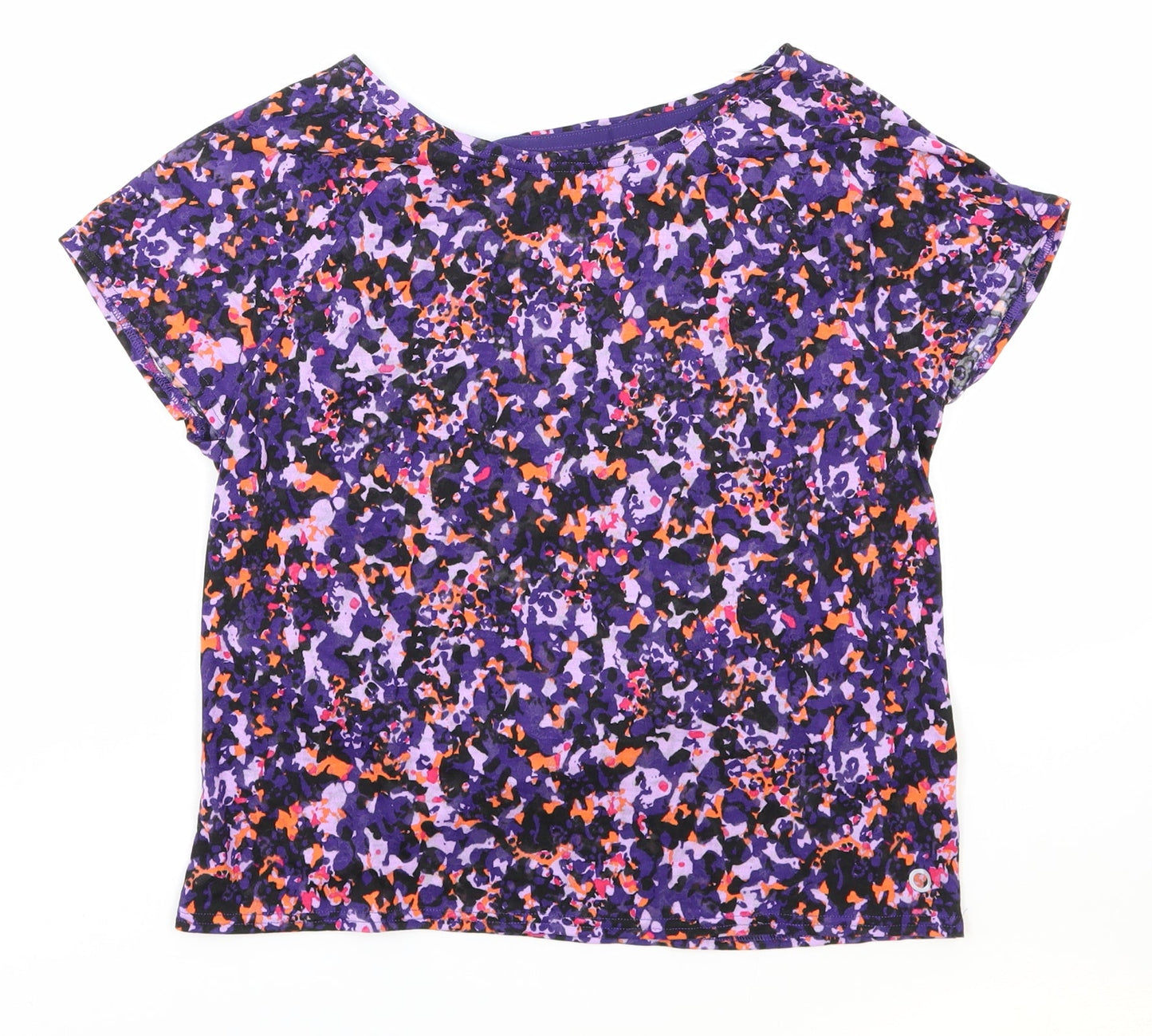 Marks and Spencer Womens Purple Geometric Polyester Basic T-Shirt Size 6 Boat Neck Pullover