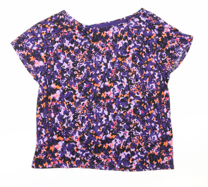Marks and Spencer Womens Purple Geometric Polyester Basic T-Shirt Size 6 Boat Neck Pullover