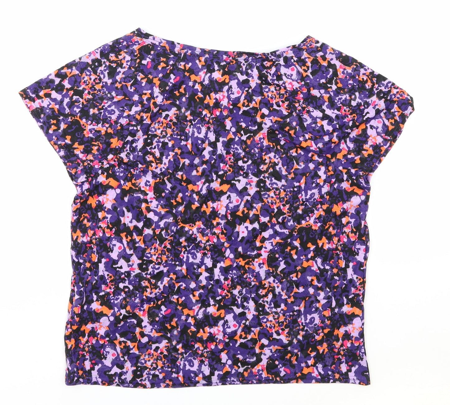 Marks and Spencer Womens Purple Geometric Polyester Basic T-Shirt Size 6 Boat Neck Pullover